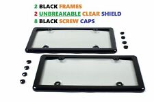 2 Two Unbreakable Clear License Plate  Shields + 2 Black Frames + 8 Caps New picture