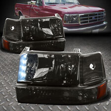 FOR 92-96 FORD F150 F250 F350 LED DRL SMOKED LENS AMBER CORNER HEADLIGHT LAMPS picture