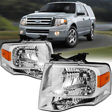For 2007-14 Ford Expedition Chrome Housing Amber Corner Headlight Headlamps Set picture