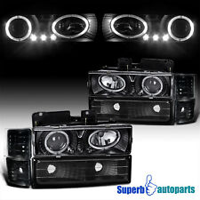 Fits 1994-1998 Chevy C10 C/K Tahoe Black Bumper Halo Projector Headlights picture