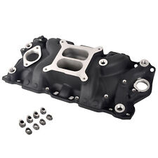 Intake Manifold Dual Plane Aluminum Black for 1955-95 SBC Small Block Chevy 350 picture