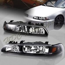 For 90-93 Acura Integra JDM Black Housing 1-Piece Headlights W/Amber Reflector picture