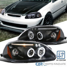 Black Fits 1996-1998 Honda Civic LED Halo Projector Headlights Lamps Left+Right picture