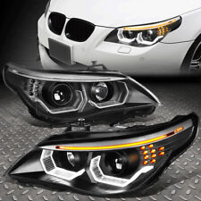 [LED SIGNAL 3D HALO DRL]FOR 04-07 BMW E60 5-SERIES PROJECTOR HEADLIGHTS BLACK picture