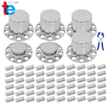 33mm Chrome Flat Top Hub Cover Kit Lug Nut Wheel Axle Covers Complete Semi Truck picture
