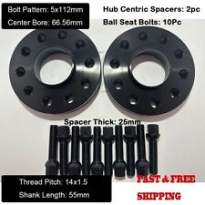 2Pc 25mm Thick Mercedes 5x112mm CB 66.56 Wheel Spacer Kit W/ 14x1.5 Ext. Bolts picture