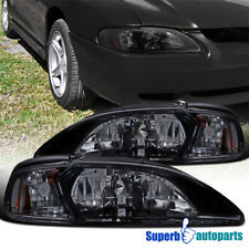 Fits 1994-1998 Ford Mustang GT SVT Glossy Black Smoke Headlights+Corner Lamps picture