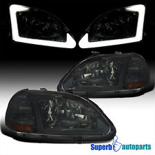 Fits 1996-1998 Honda Civic 2/4Dr Smoke Headlights LED Tube Bar Lamps Left+Right picture