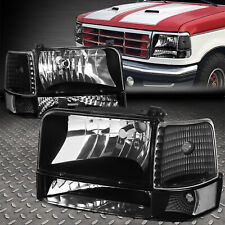 FOR 92-96 FORD F150 F250 F350 BLACK HOUSING CLEAR CORNER HEADLIGHT BUMPER LAMPS picture