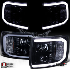 Fit 2007-2013 Chevy Silverado 1500 2500 LED Bar Projector Headlights Black Smoke picture