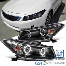 Fits 2008-2012 Honda Accord 2Dr Coupe Black LED Halo Projector Headlights Lamps picture