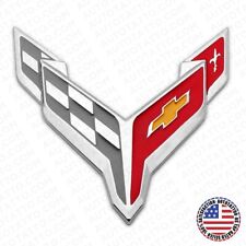 20-24 Chevrolet C8 Corvette Front Bumper Crossed Flags Logo Emblem Silver Chrome picture