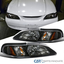 Fits 1994-1998 Ford Mustang 1PC Style Black Headlights Corner Signal Lamps 94-98 picture