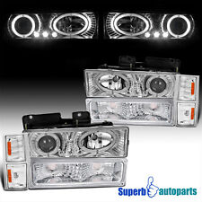 Fits 1994-1998 Chevy C10 Halo Projector Headlights Bumper LED Bar Lamps Pair picture