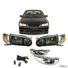 For 01 02 Toyota Corolla Headlights Black Housing & Fog Lights Clear Lens Set picture