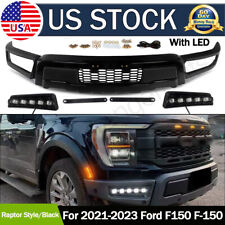 Front Bumper For 2021-2023 Ford F150 F-150 Steel Black Raptor Style W/LED Lights picture