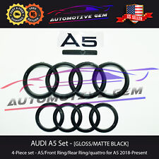 AUDI A5 Emblem BLACK Grille Trunk Rear Ring Sign Logo Quattro 2.0T S Line Set picture