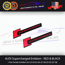 Audi Supercharged Emblem Side Fender Badge Logo Black Red Sticker Pair OEM picture