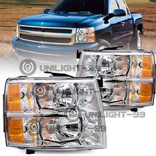 For 2007-2014 Chevy Silverado 1500 2500HD 3500HD Chrome Headlights LH+RH Pairs picture