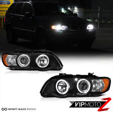 2000-2003 BMW X5 E53 Black LED Halo Angel Eyes Projector Headlight Signal Lamps picture