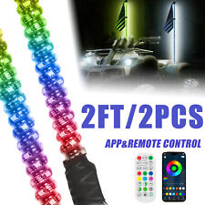Pair 2ft RGB Spiral LED Whip Lights Antenna Chase + Flag&Remote for ATV UTV RZR picture