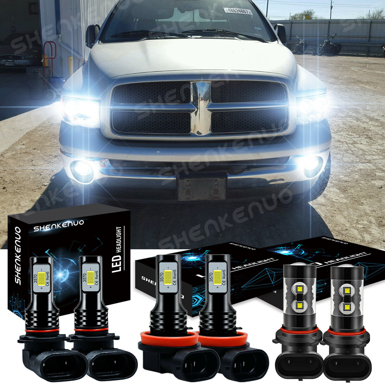 For 2009-2012 Dodge Ram 1500 2500 3500 - 6000K LED Headlight +Fog Light 6x Bulbs