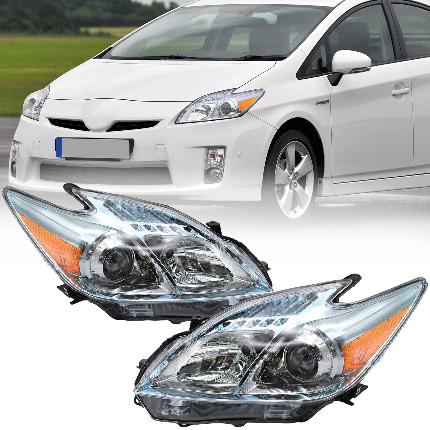 Headlights Headlamps For Toyota Prius 2010-2011 Halogen Driver&Passenger Set