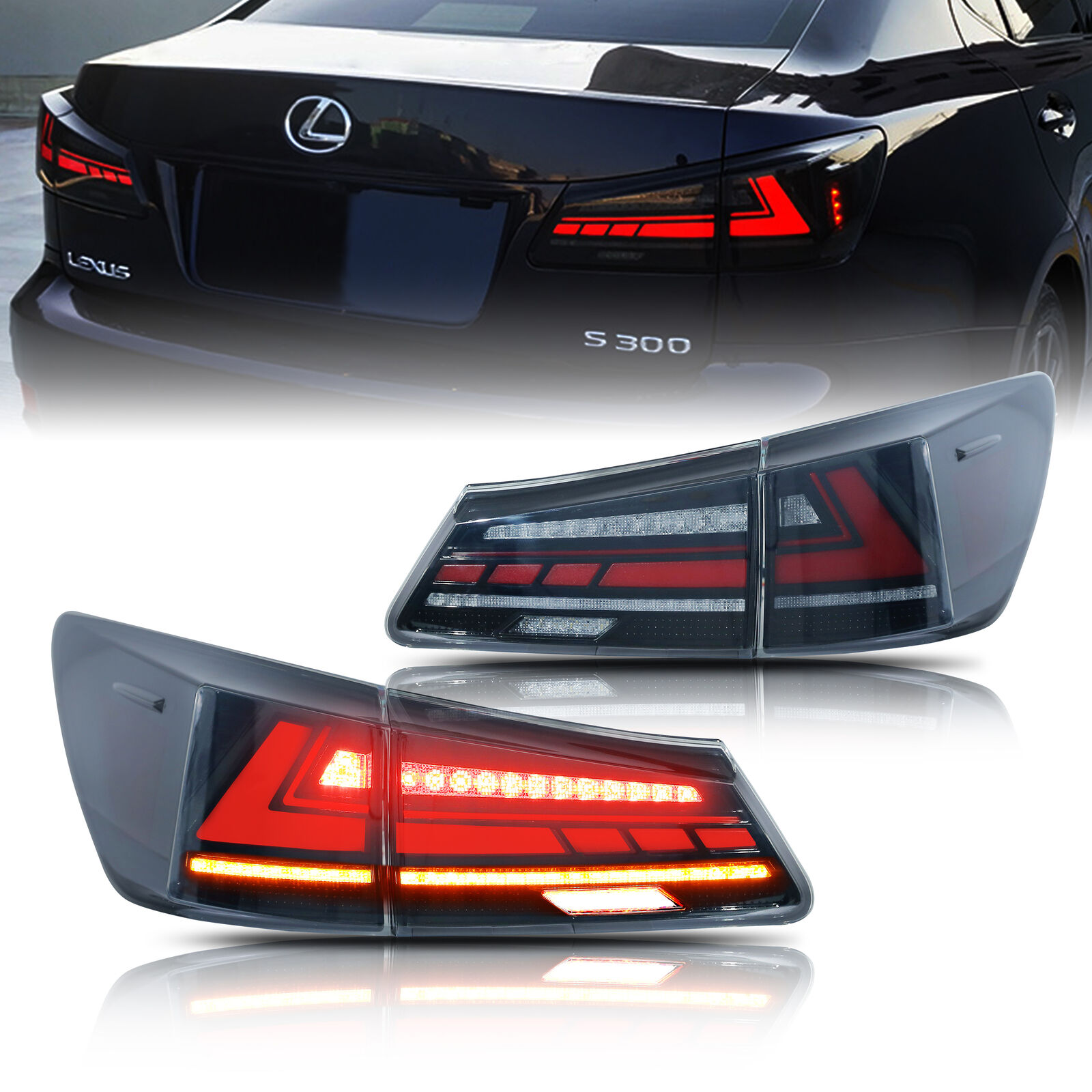 LED Black Tail Lights For Lexus IS250 IS350 ISF 2006-2013 Sequential Rear Lamps