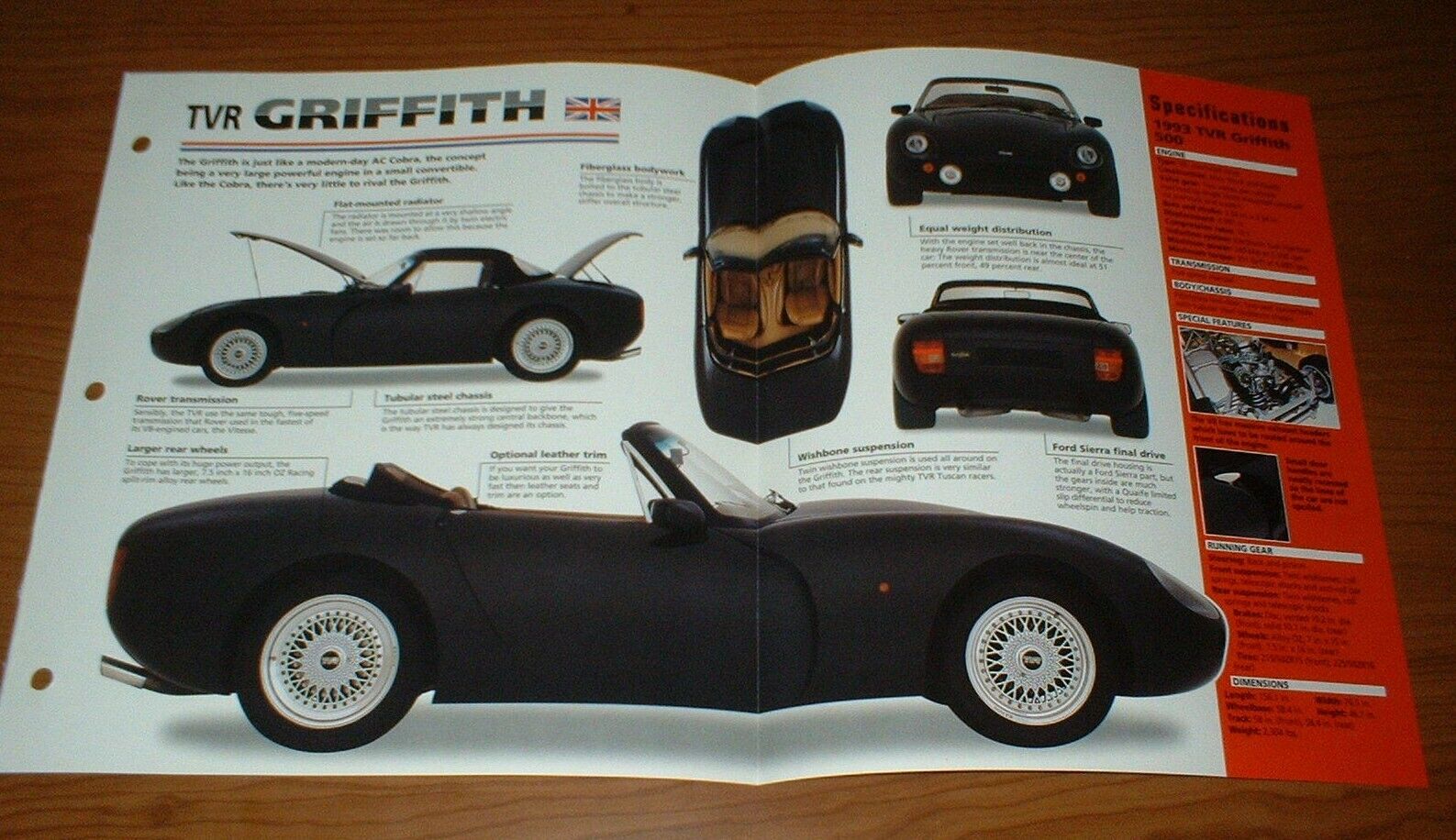 ★★1993 TVR GRIFFITH 500 SPEC SHEET BROCHURE POSTER PRINT PHOTO INFO 93 92-99★★