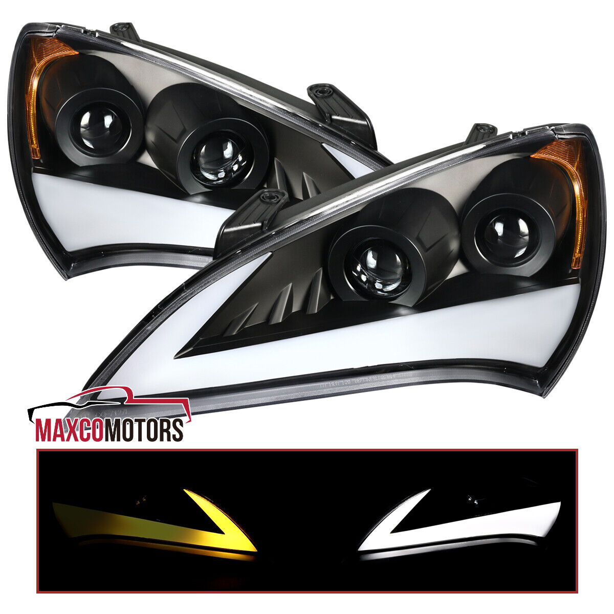 Black Projector Headlight Fits 2010-2012 Genesis 2Dr Coupe LED Sequential Signal