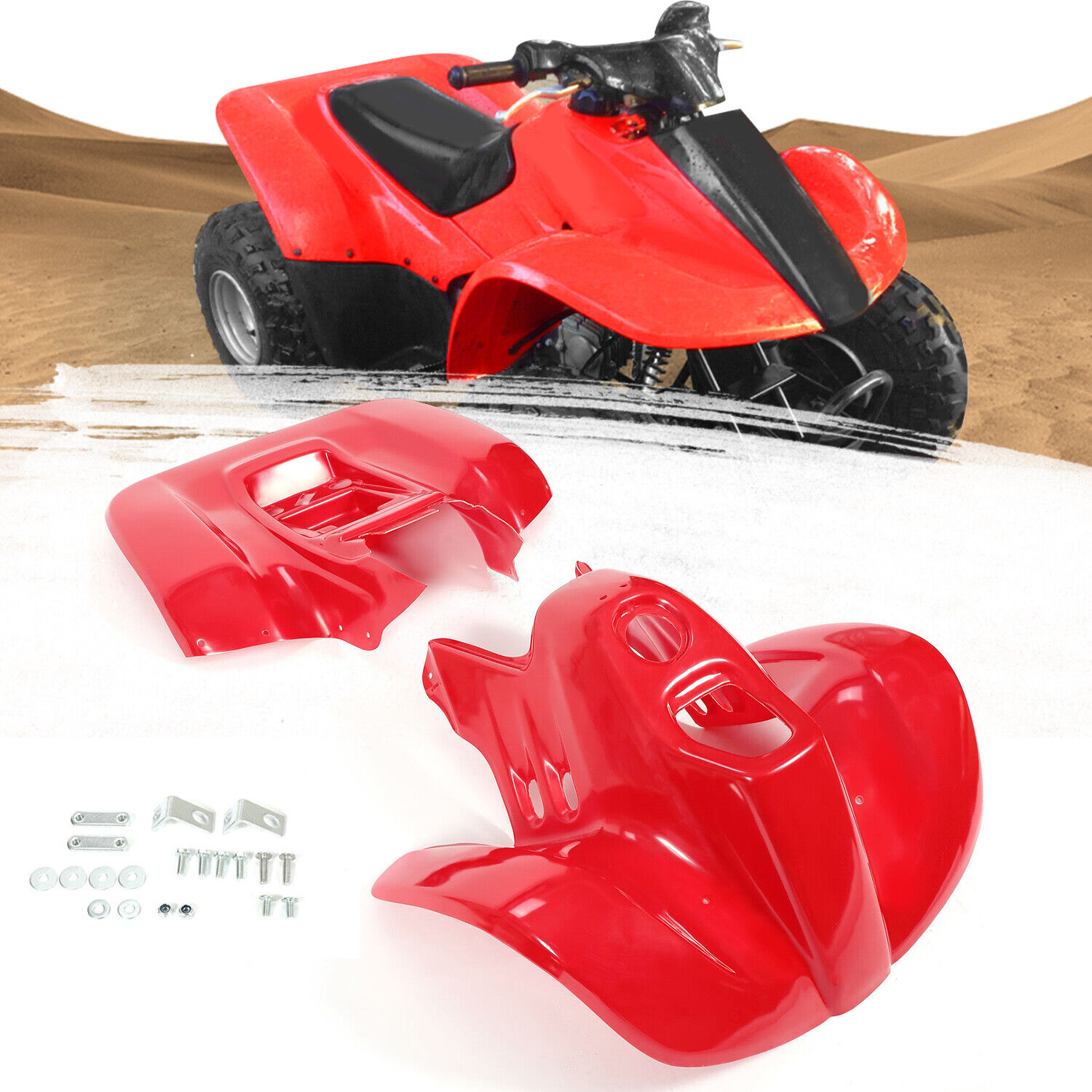 FOR HONDA TRX90 93-05 RED ABS PLASTIC FRONT &REAR FENDERS SET #11695-12/11696-12
