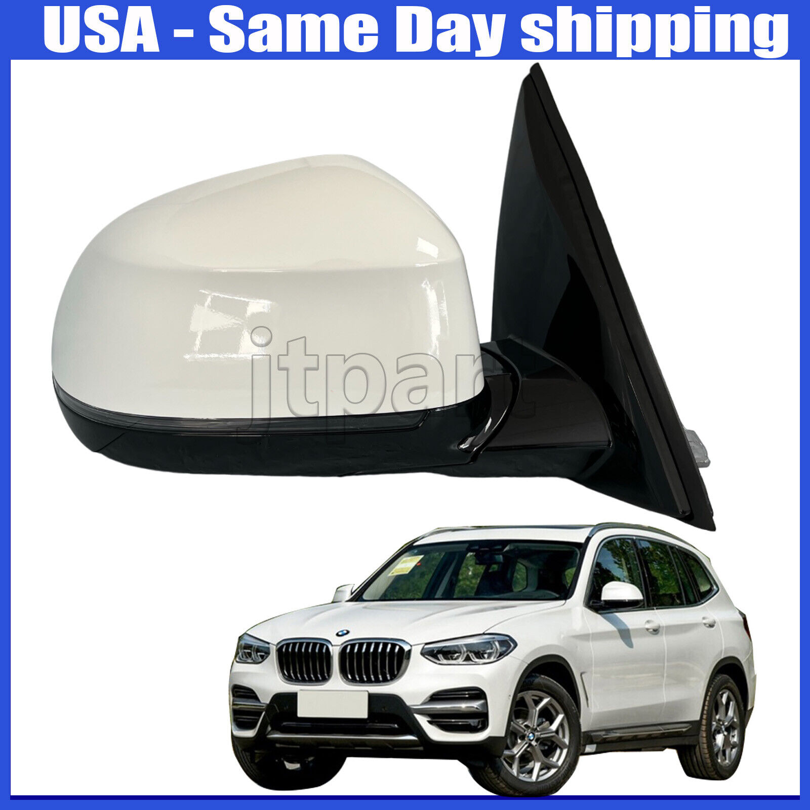 5Pins White Turn Right Mirror Assembly For BMW X3 2018-2023 Passenger Side US