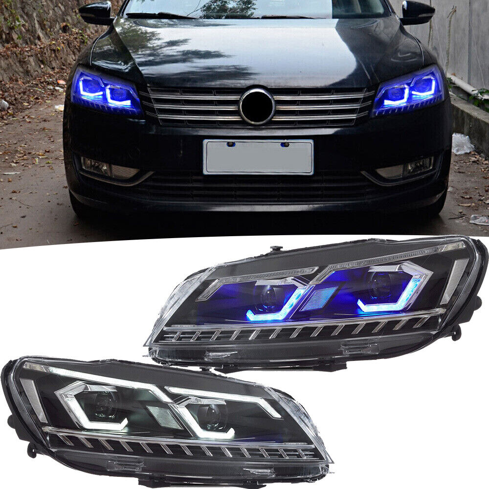 VLAND Pair Led Headlights For VW Passat 2011-2015 Head Lamps w/Startup Animation
