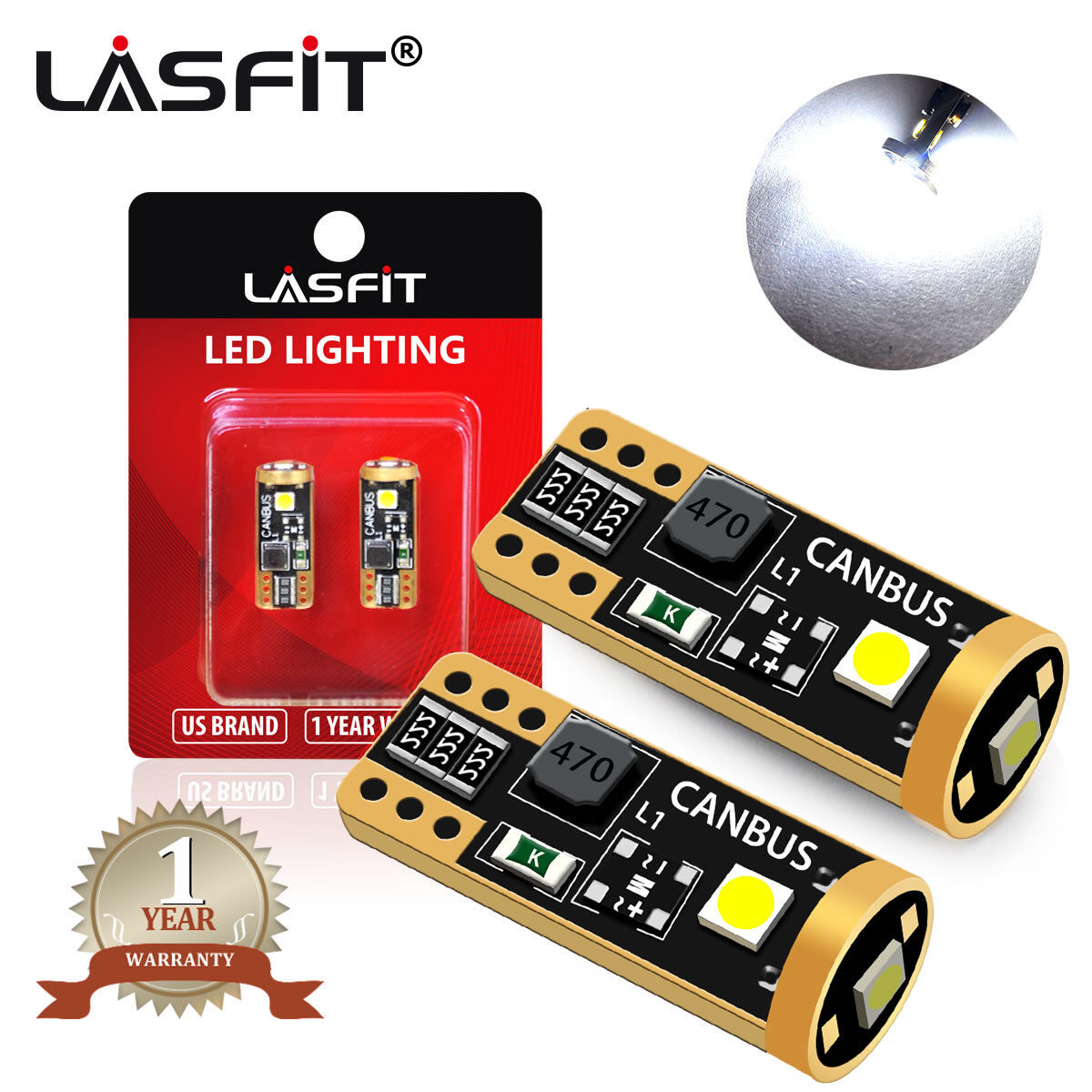 LASFIT T10 194 168 W5W LED License Plate Light Bulbs White Amber Red Green 2825