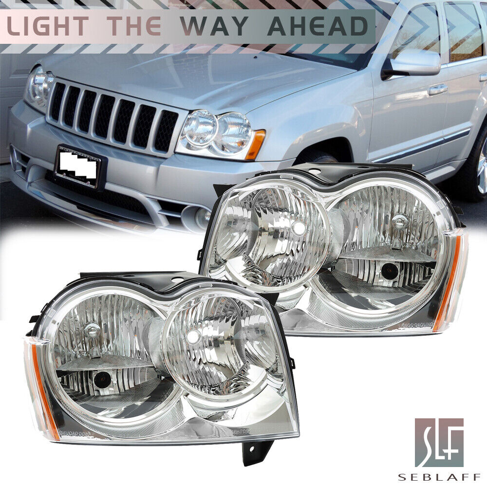 For 2005-2007 Jeep Grand Cherokee Headlights Headlamps Halogen Left+Right Side