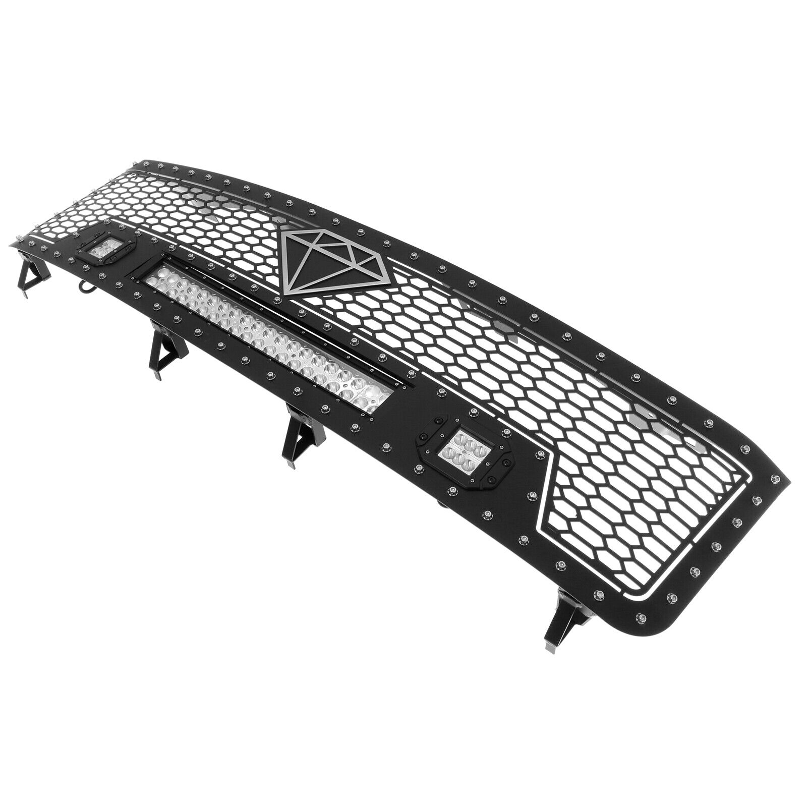 Fits 2011-2014 Chevy Silverado 2500/3500 Upper Stainless Black Mesh LED Grille