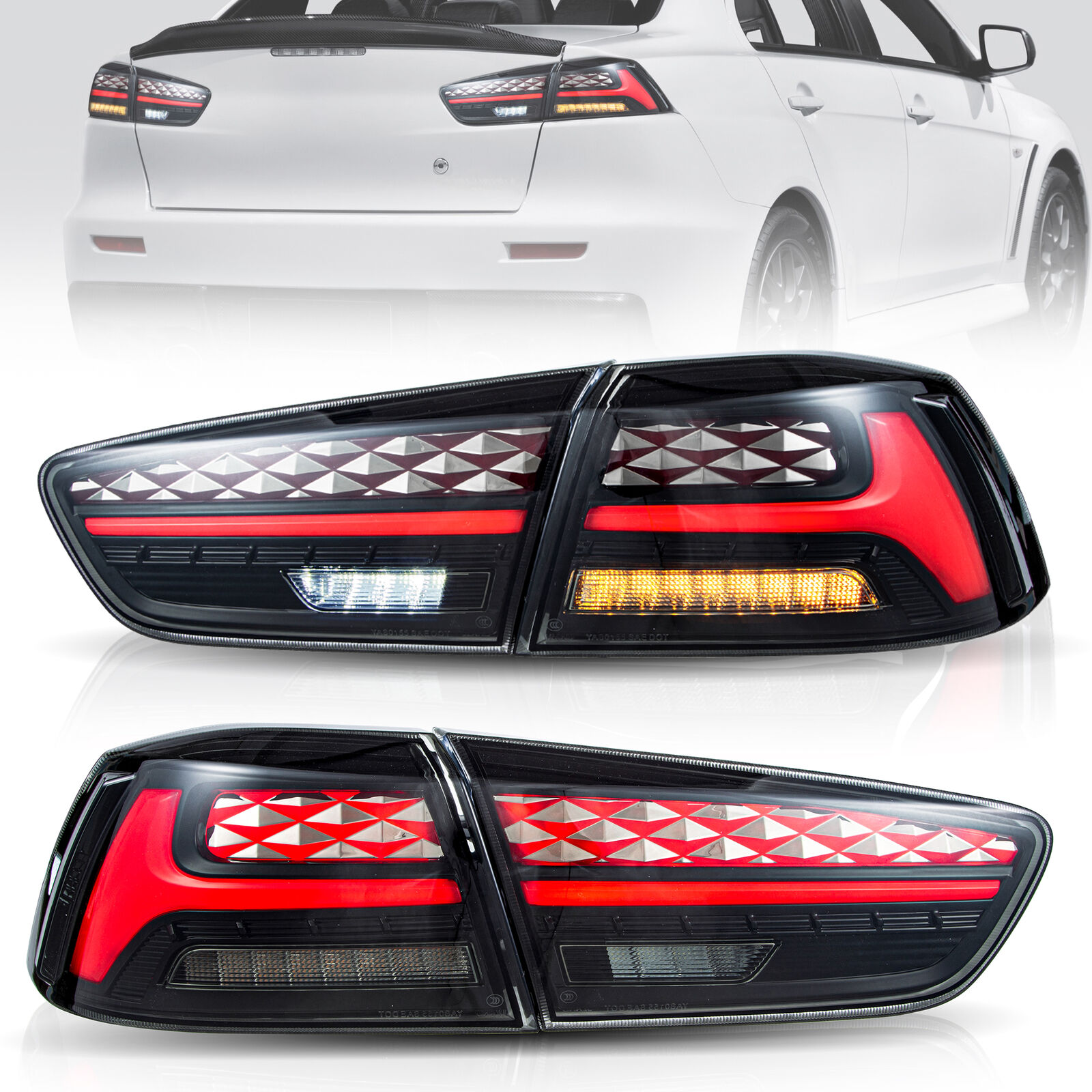 2PCS New Updated Smoked LED Tail lights 2008-2020 For Mitsubishi Lancer EVO X EX