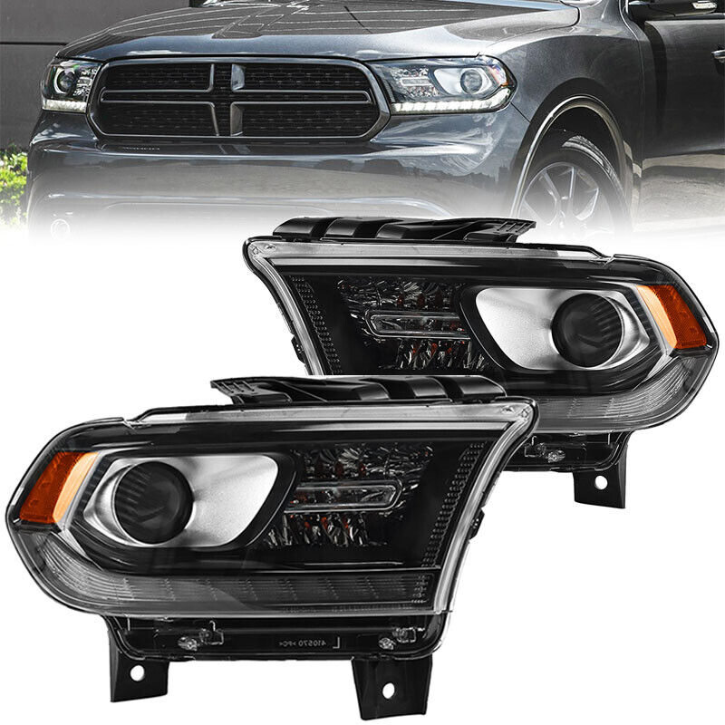 2P For 2014-2020 Dodge Durango Black Trim Halogen LED DRL Headlight Left & Right