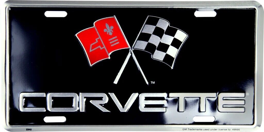 Corvette Logo Racing Embossed Metal License Plate