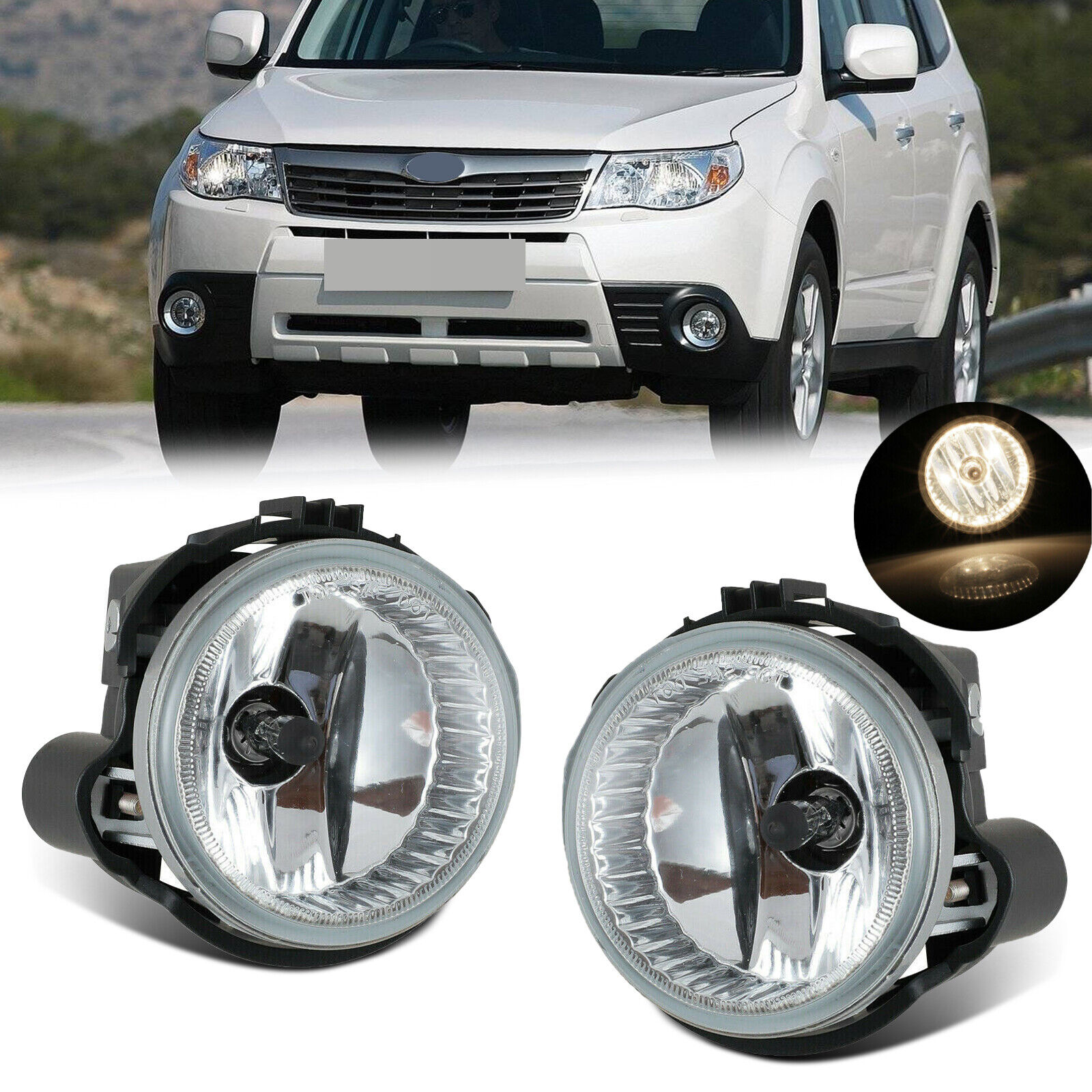Fits 2009-2013 Subaru Forester Front Bumper Clear Lens Fog Lights Lamps w/Bulbs