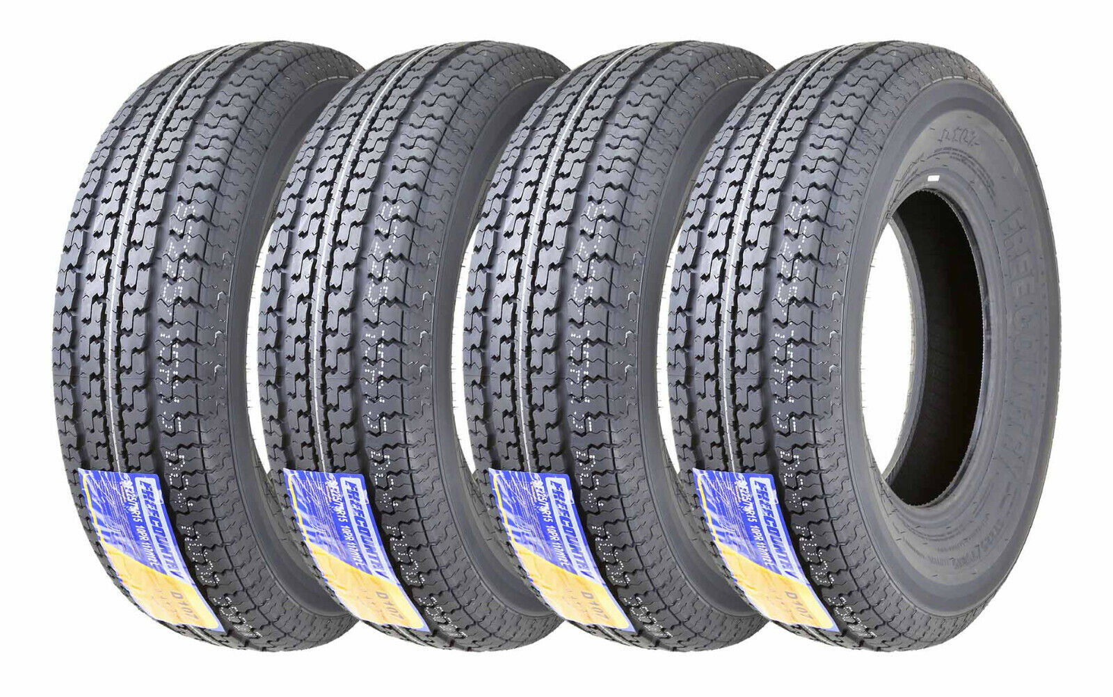 Set 4 ST225/75R15 FREE COUNTRY  Trailer Tires 10PR 225 75 15 w/Side Scuff Guard