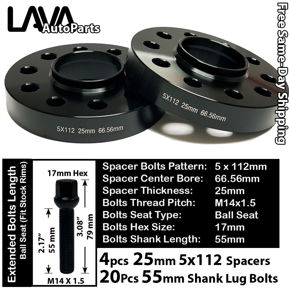 4PC 25MM THICK 5X112 66.5MM C.B WHEEL SPACER+20 BOLTS FIT AUDI/MACAN STOCK WHEEL