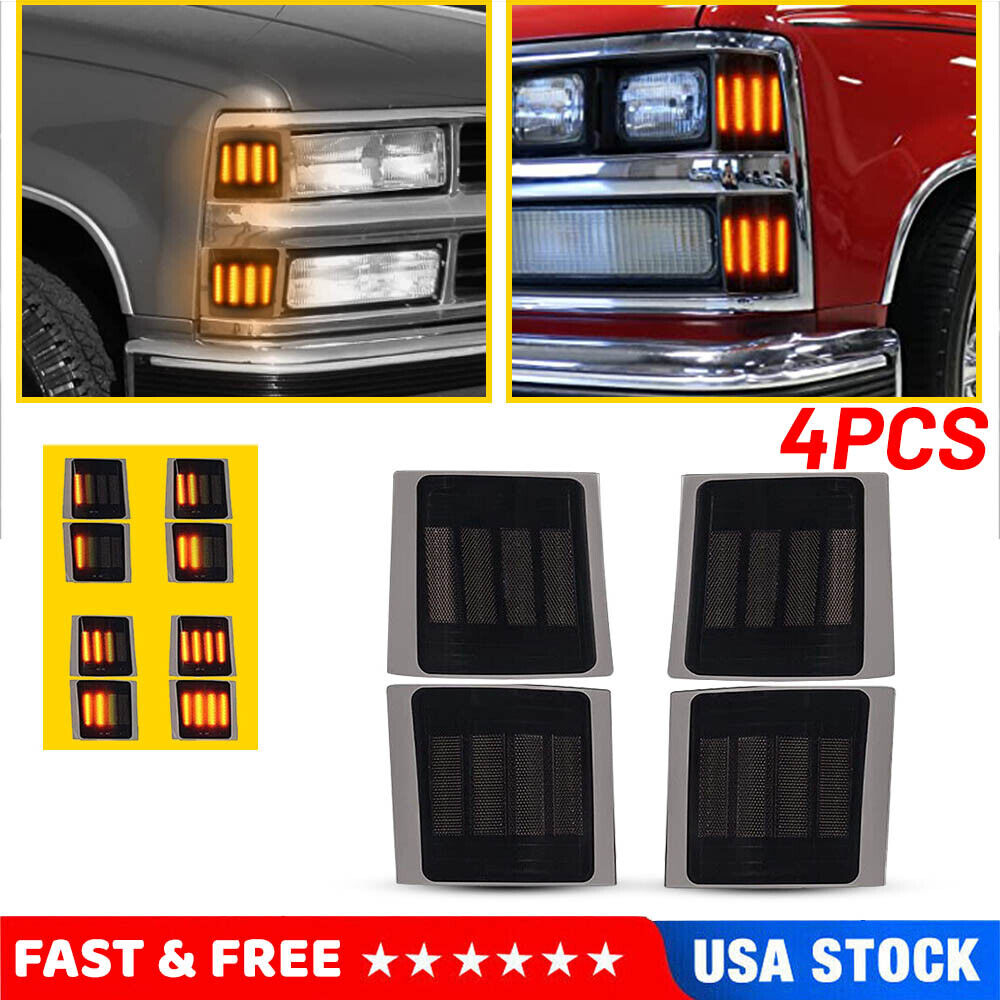 Full LED 4PC Smoked Corner Side Marker Lights For 94-99 Chevy C/K 1500 2500 3500