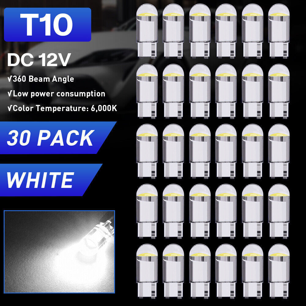 30x LED License Plate Interior Light Bulb Super T10 194 168 W5W 2825 White 6000K