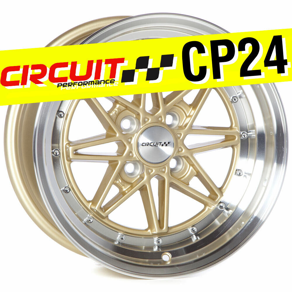 Circuit Performance CP24 15x8 4-100 +25 Gloss Gold Wheels Rims Machined Lip JDM