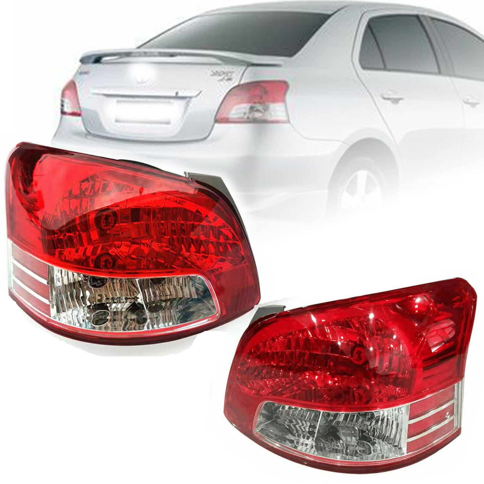 Set Pair of LH+RH Tail Light Rear Lamp For 2007-2012 Toyota Yaris Sedan 4-Door