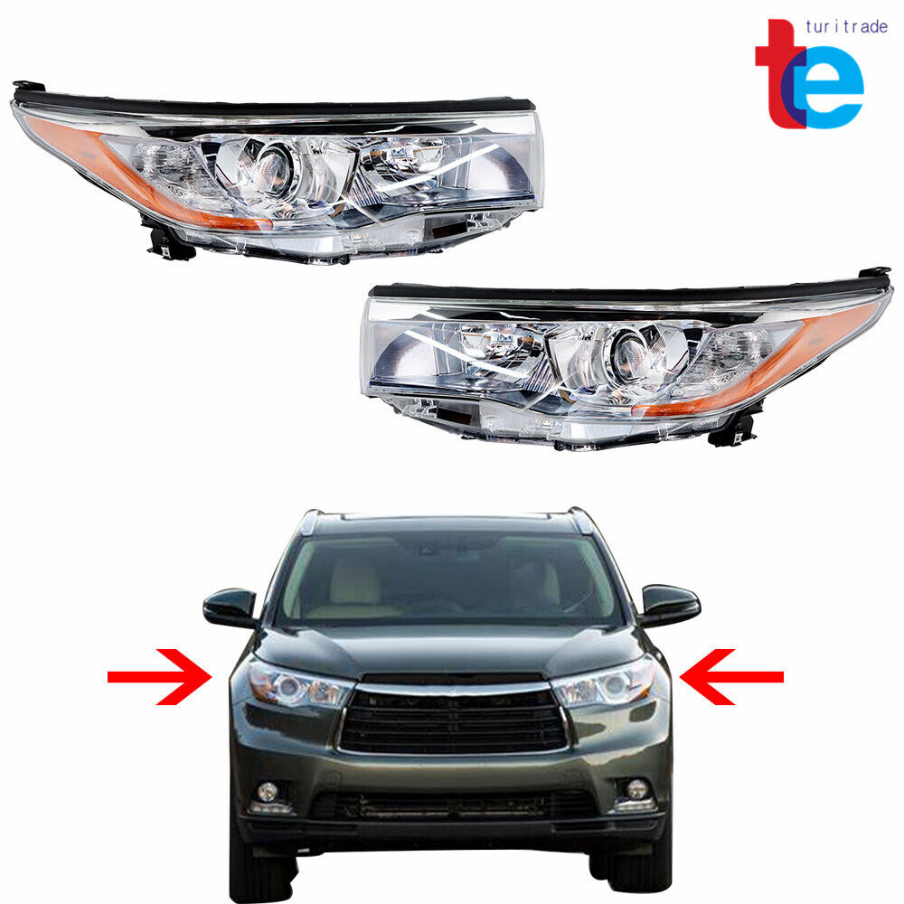 For 2014-2016 Toyota Highlander Headlight Halogen Chrome Clear Right&Left Side