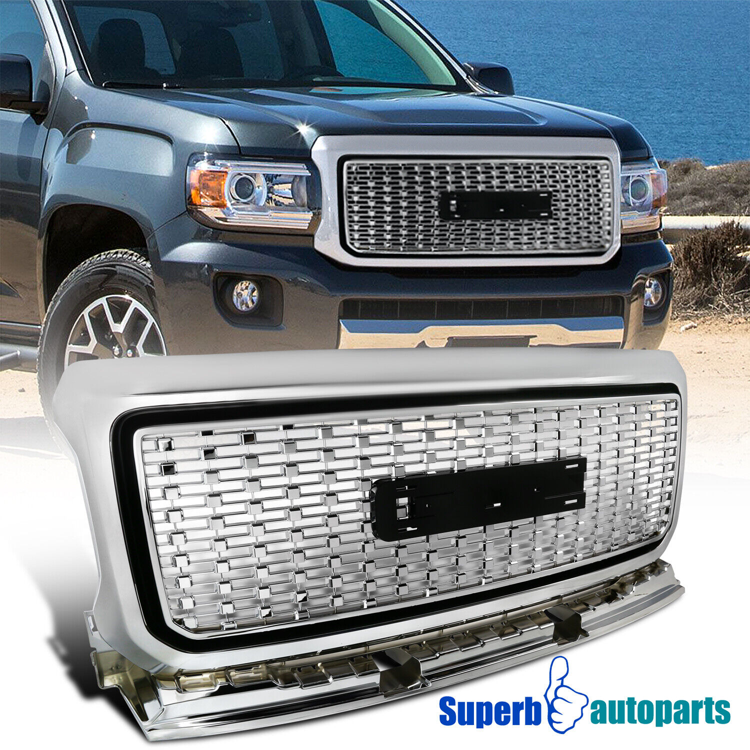 Fits 2015-2018 GMC Canyon Front Bumper Hood Grille Silver Coated Grill Pickup