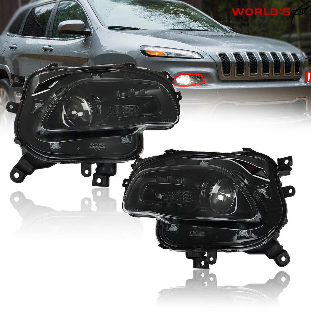 For 2014-2018 Jeep Cherokee Halogen Projector Black Headlights Driver&Passenger