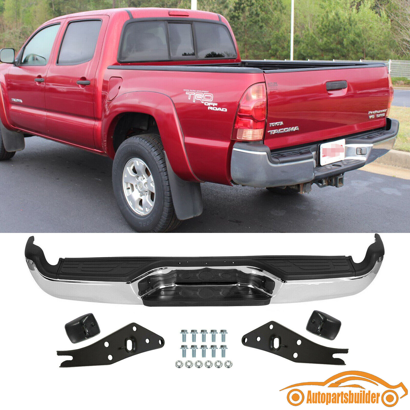 For 2005-2015 Toyota Tacoma Pickup Rear Steel Bumper Assembly Chrome